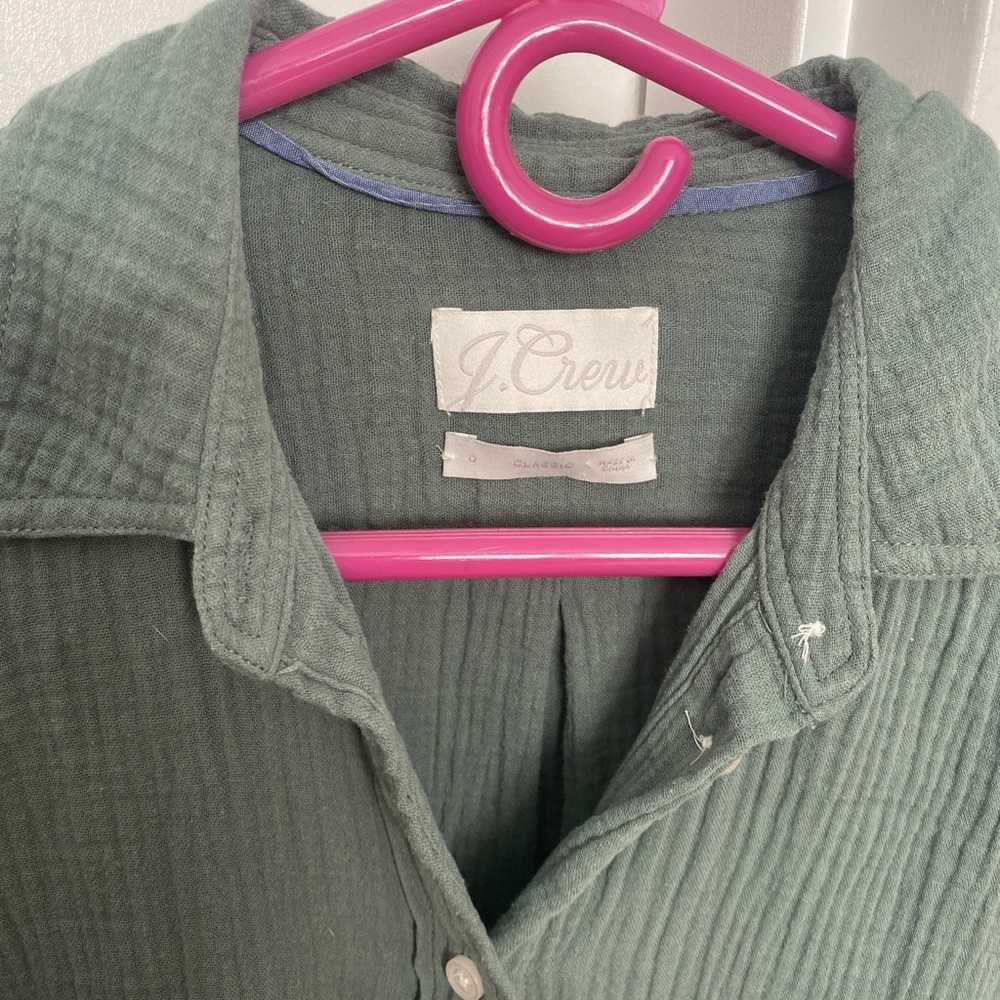 J.Crew Re-Imagined 100% Cotton Green Button Front Women's Shirt  Size 0